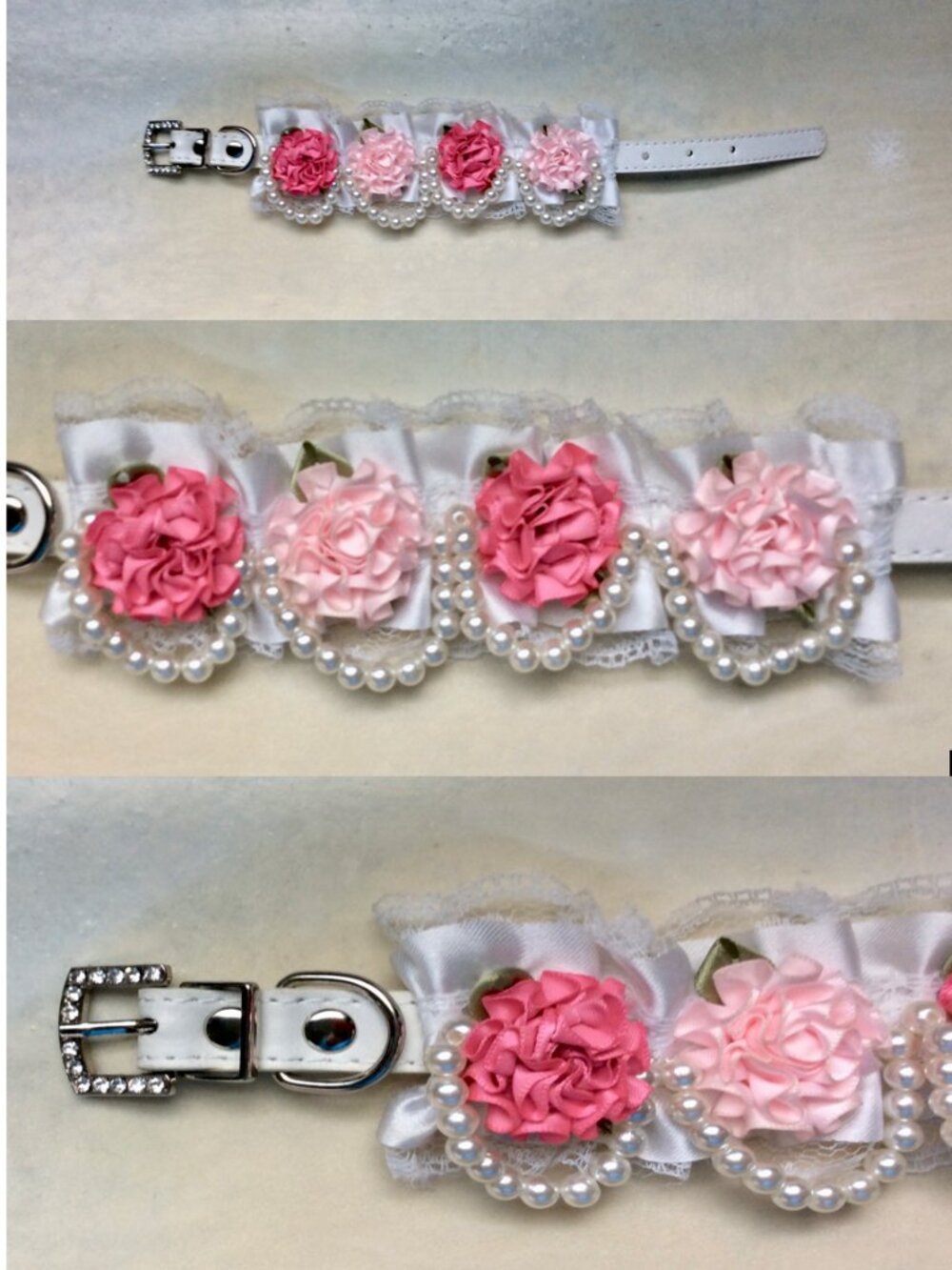 Fancy Bling Crystals, Pearls & Lace Pet Jewelry/Collar + FREE Pink LEASH